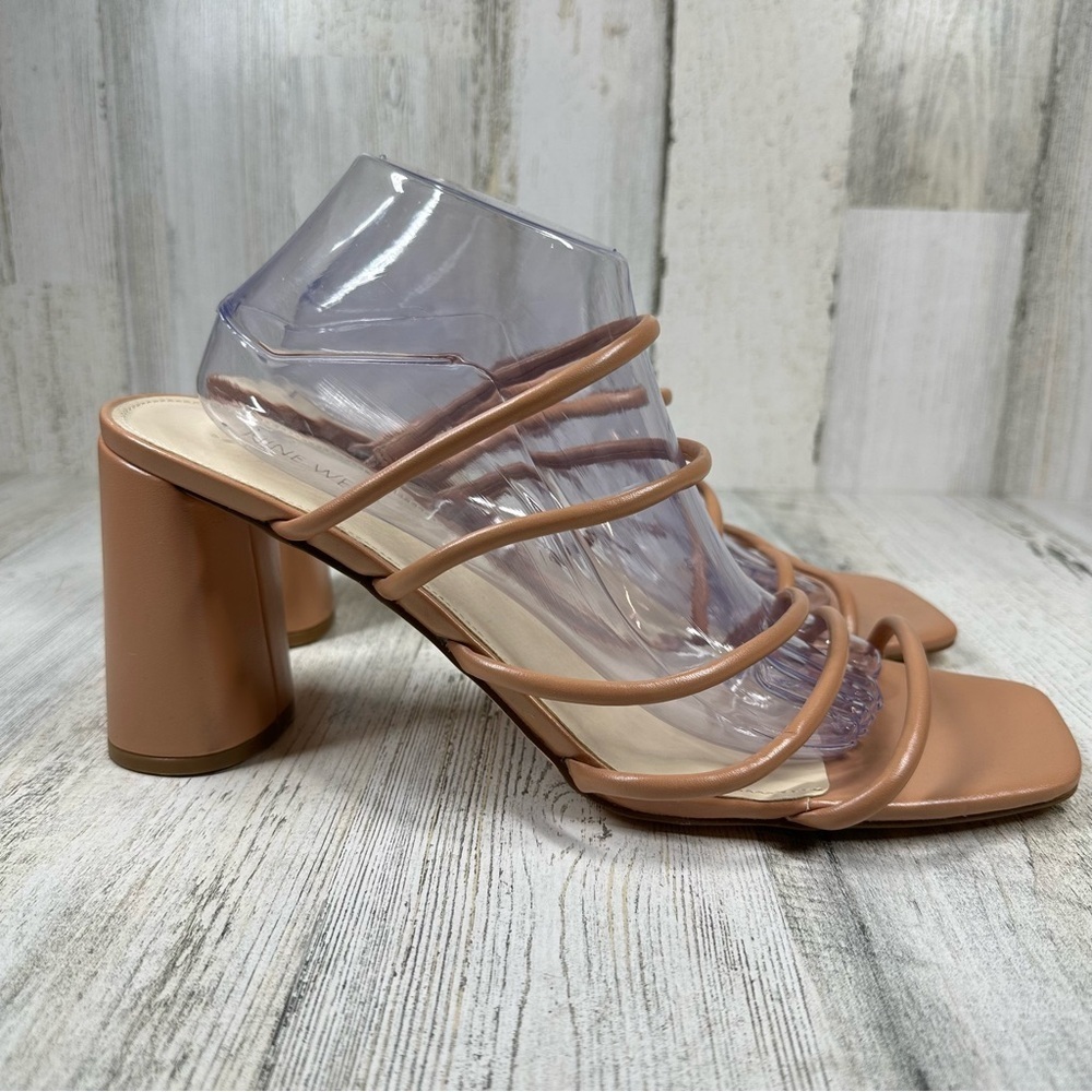 New Nine West Getcha 3 Heeled Brown Leather Block Heel Summer Sandals #498 - Picture 3 of 10